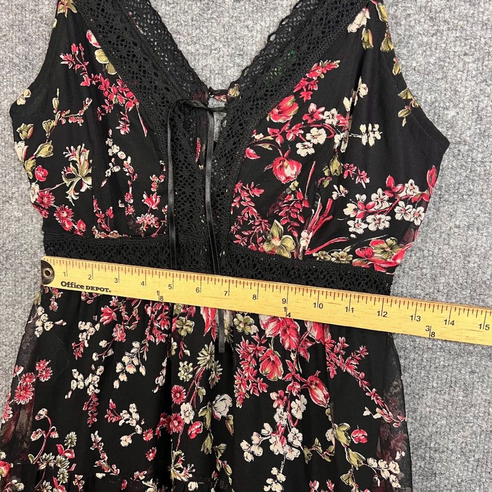 VTG 90s United Colors Of Benetton Silk Floral Midi Dress Small Lace Trim Tiered - Picture 7 of 11